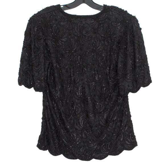 Vintage Laurence Kazar Top Beaded Lace Glam Old Money Romantic Goth Black Small - Picture 2 of 7